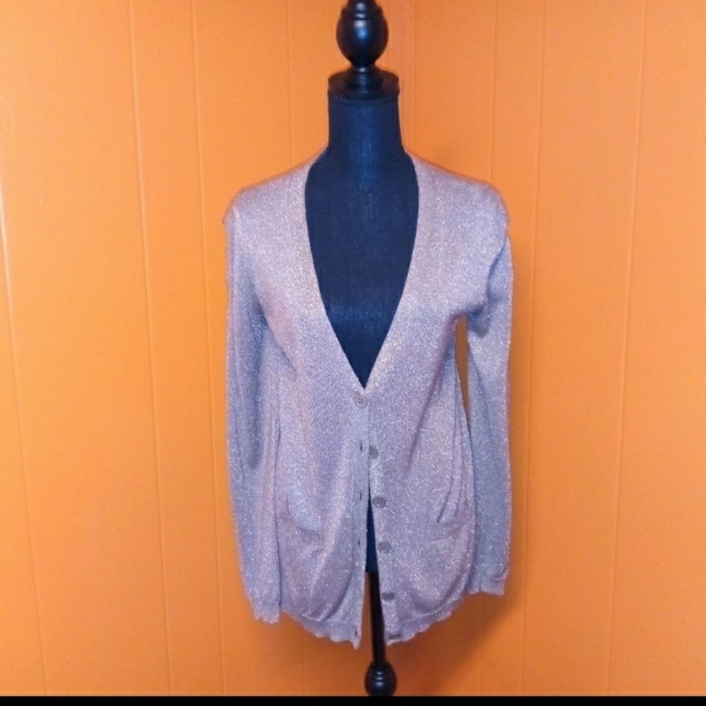 AVA metallic tan cardigan lightweight sz s…